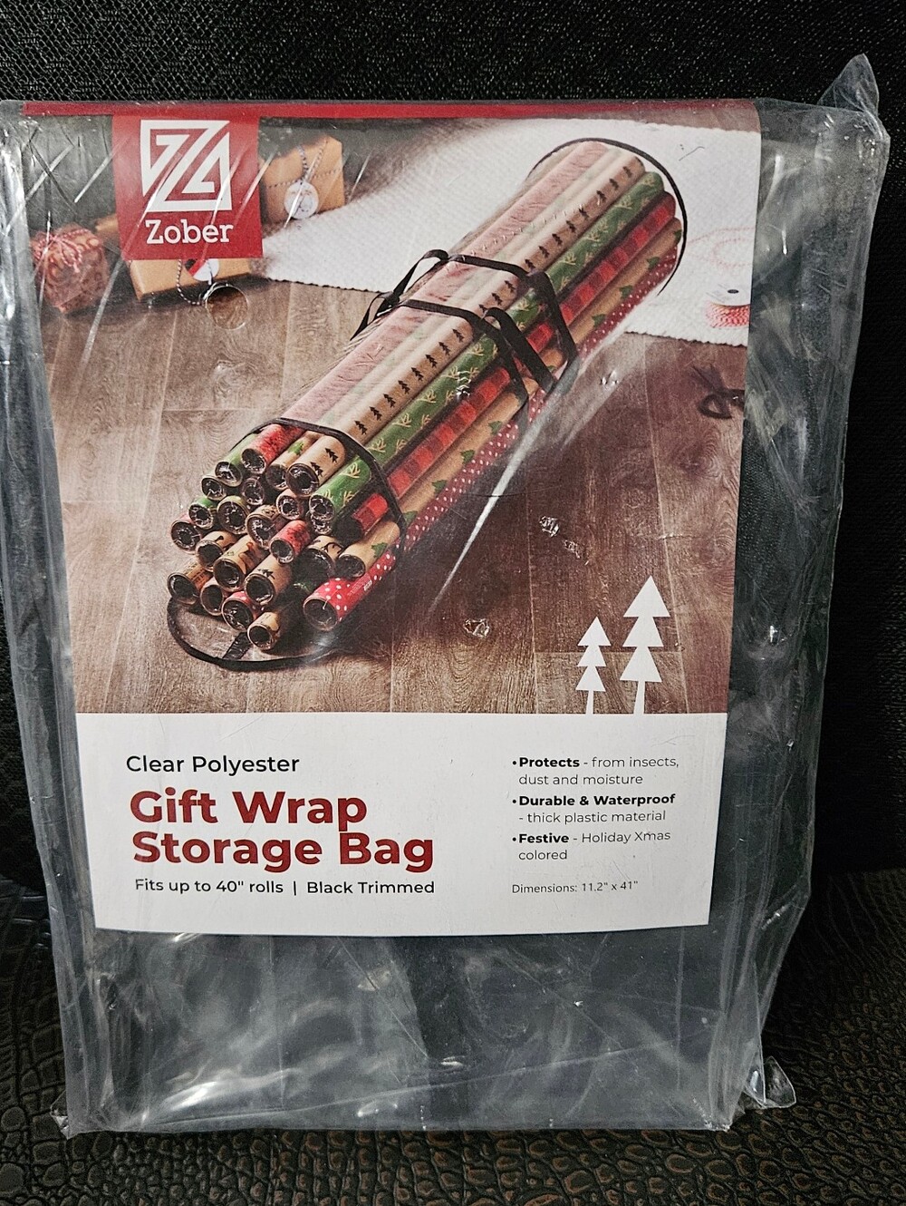 Clear Polyester Gift Wrap Storage Bag - Black Trim